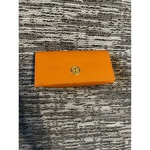 Tory‎ Burch Robinson Orange Saffiano Leather Foldable Sunglasses Case Gold Logo